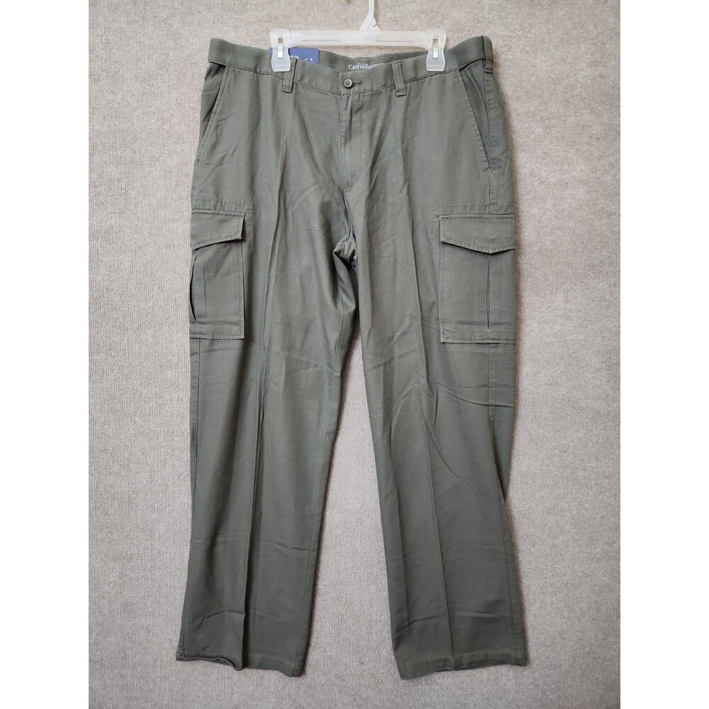 Croft Barrow Canvas Cargo Pants Mens 38x34 Green 100% Cotton NEW